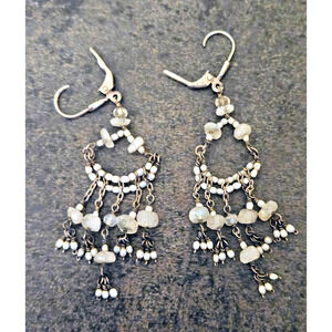 Handmade Long Dangle Chandelier Earrings Moonstone with sterling silver earwires